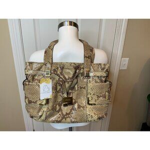 Michael Kors Tan Brown Python Pattern Leather Large Purse Bag